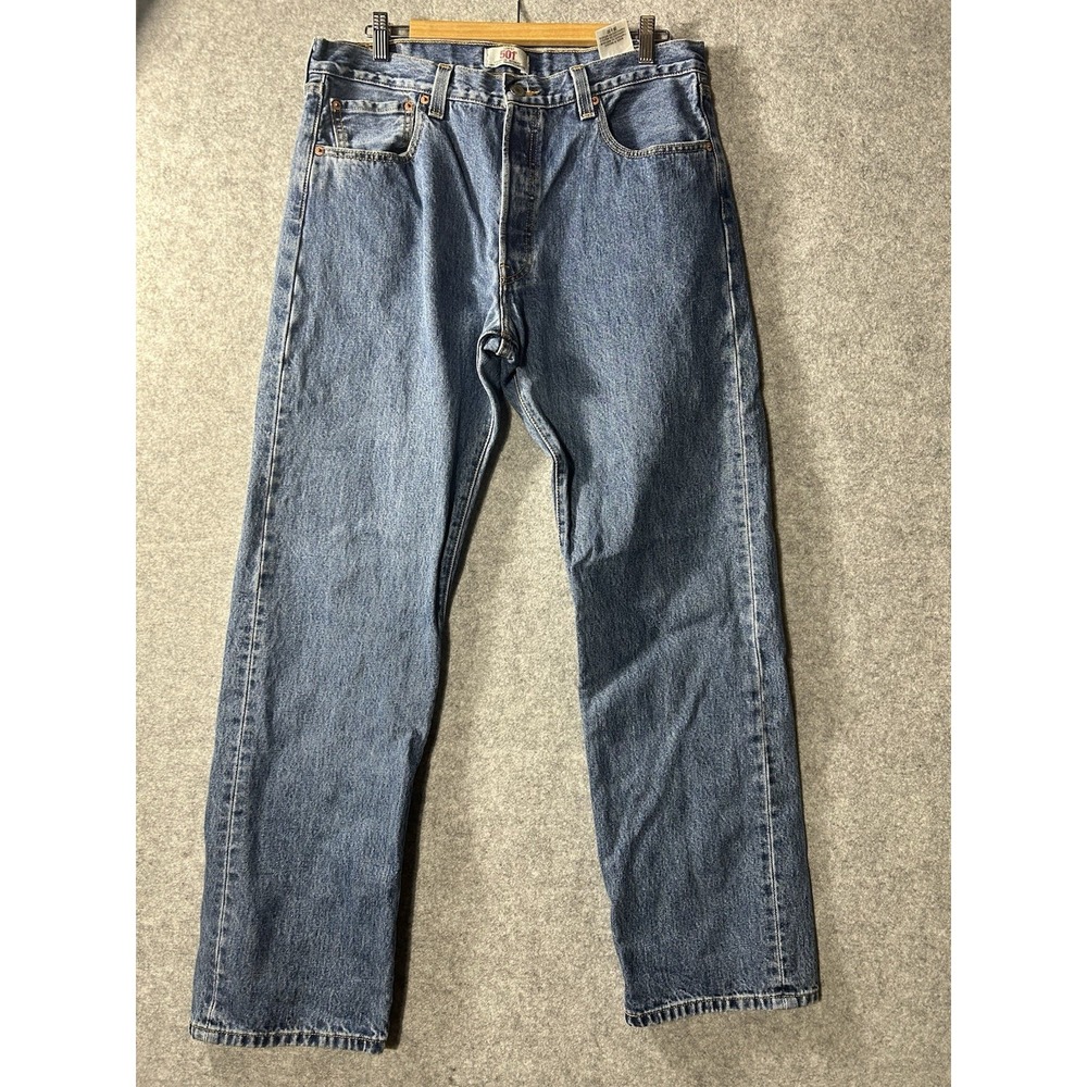 Levis 501 Jeans Y2K 35x32 Medium Wash Blue Denim Straight Leg Button Fly Mexico